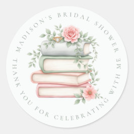 Pegatina Redonda Libros de Nuevo Capítulo Anillo Gracias Bridal Sho