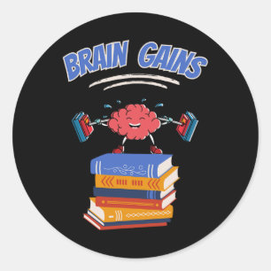 Pegatina Redonda Libros de profesor de lectura de ganancias cerebra