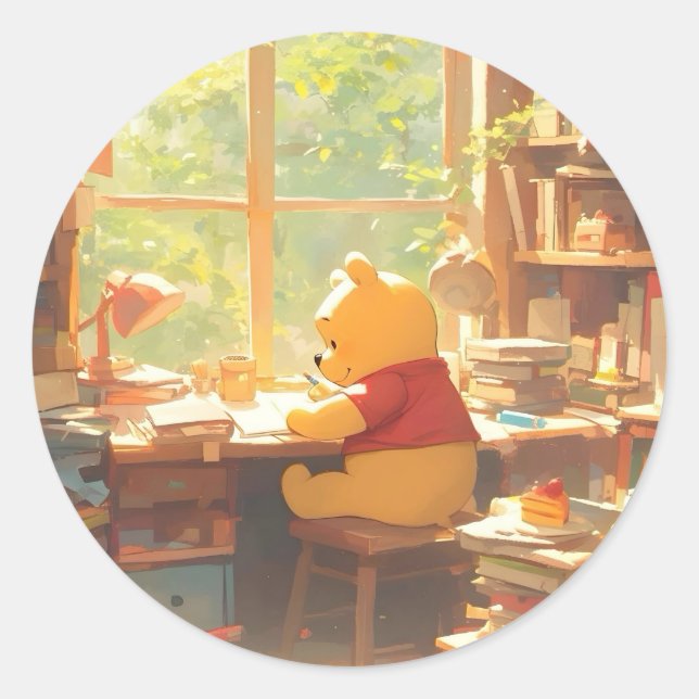 Pegatina Redonda libros de Winnie Pooh (Anverso)