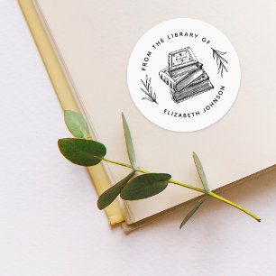 Pegatina Redonda Libros dibujados a mano dejan Personalizado de la