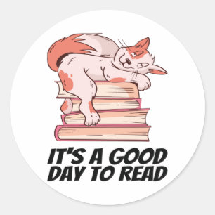 Pegatina Redonda Libros - Es un buen día para leer