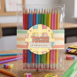Pegatina Redonda Libros Escolares de Maestra Amarilla Patrón 