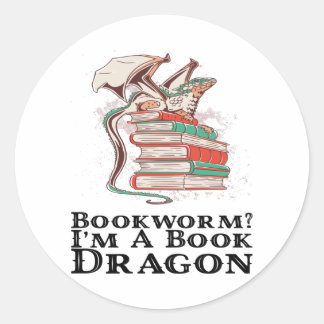 Pegatina Redonda Libros - ¿Gusano de libros? Soy un dragón de libro