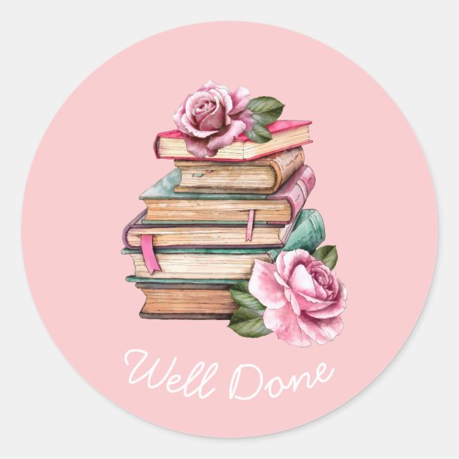 Pegatina Redonda Libros leyendo bien hecho enseñando clásico (Anverso)