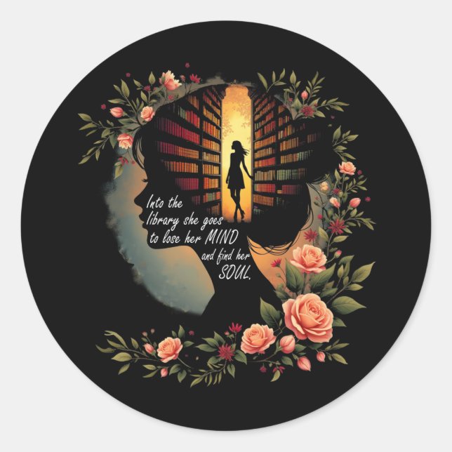 Pegatina Redonda Libros leyendo libro de gusanos de biblioteca Love (Anverso)