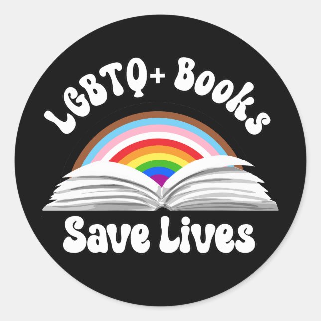 Pegatina Redonda Libros LGBTQ+ salvan vidas (Anverso)