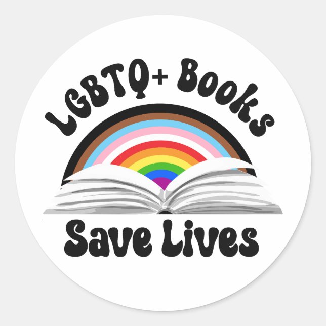 Pegatina Redonda Libros LGBTQ+ salvan vidas (Anverso)