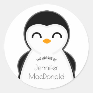 Pegatina Redonda libros lindos de pingüino BOOKPLATE para bebé
