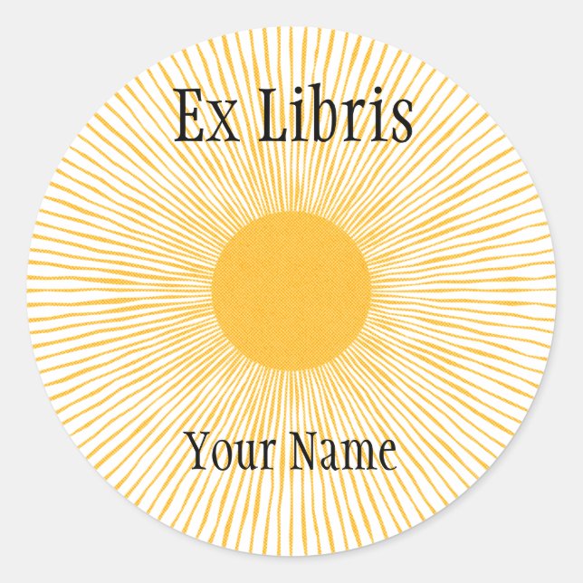 Pegatina Redonda Libros para ex-Libris Sunshine, Personalizable (Anverso)
