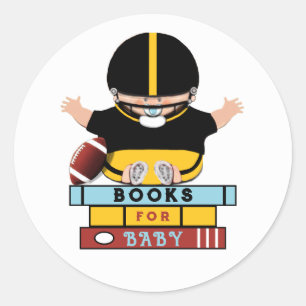Pegatina Redonda Libros para la Fiesta de Bebé de Fútbol Americano