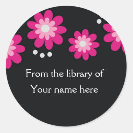 Pegatina Redonda Libros Personalizados negros - Flores rosas