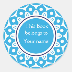 Pegatina Redonda Libros Personalizados personalizados - Azul Y Blan