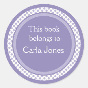 Pegatina Redonda Libros personalizados: puntos de Polka Lavender