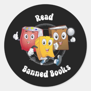 Pegatina Redonda Libros Retro Cutos - Leer Libros Prohibidos