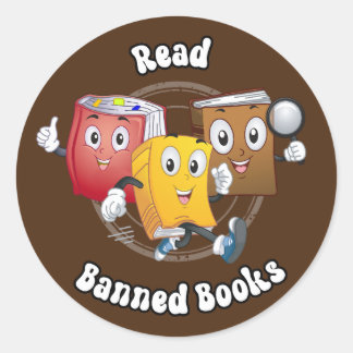 Pegatina Redonda Libros Retro Cutos - Leer Libros Prohibidos