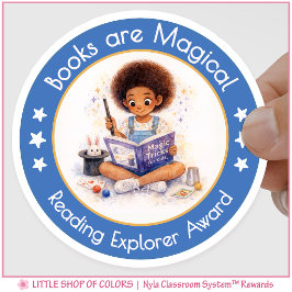 Pegatina Redonda Libros son Mágicos Premio Lector Explorador