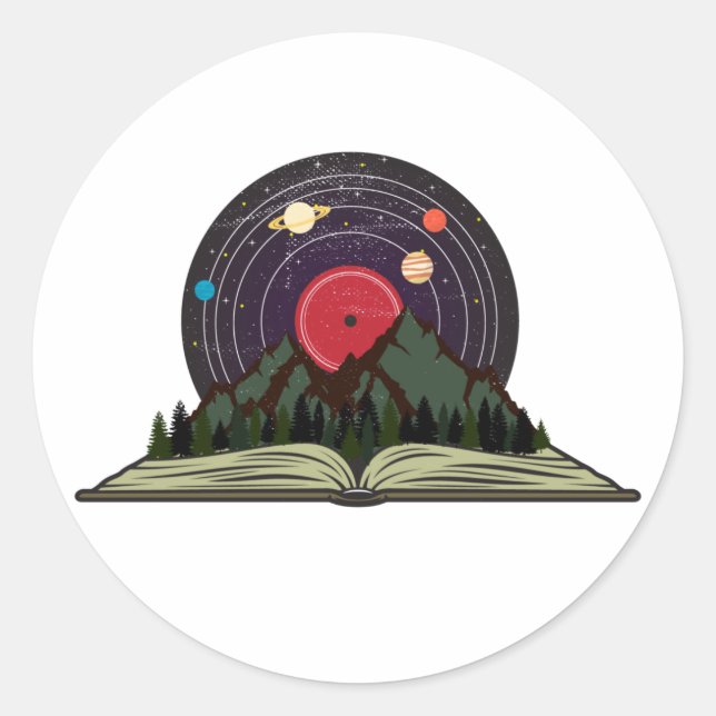 Pegatina Redonda Libros y músicos amantes del disco retro vinil (Anverso)