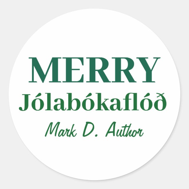 Pegatina Redonda Libros y noches acogedoras: Merry Jolabokaflod (Anverso)