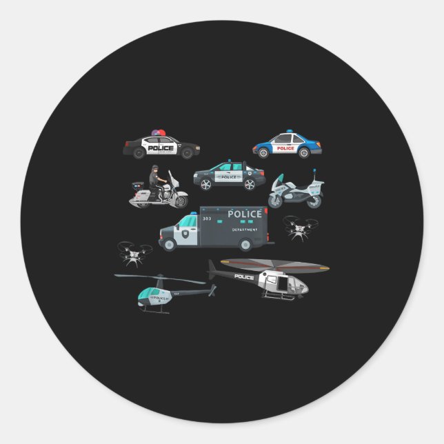 Pegatina Redonda Lice Vehicles Cop Helicopter Toddlers Kids Women M (Anverso)