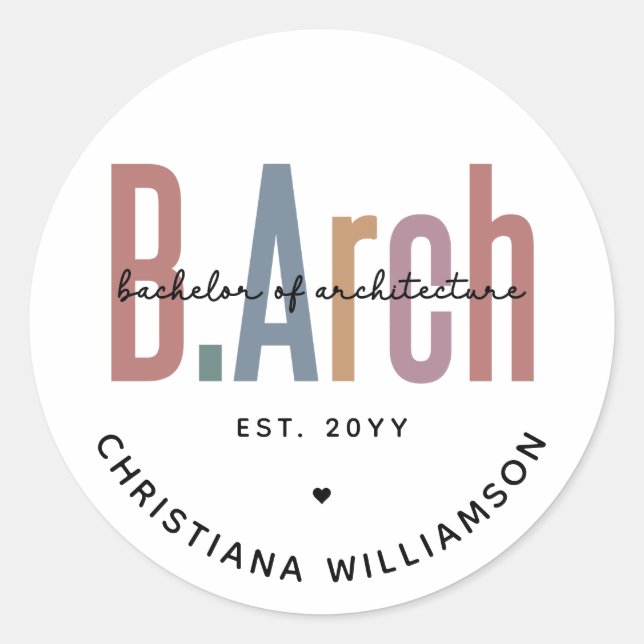 Pegatina Redonda Licenciado en Arquitectura por el personalizado BA (Anverso)