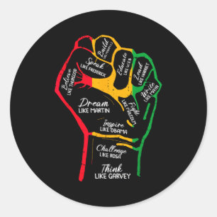 Pegatina Redonda Líderes Negros Inspiradores Puño Poderoso Mano Mes