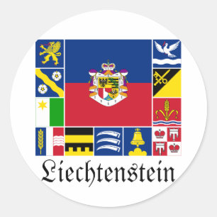 Pegatina Redonda Liechtenstein y sus banderas de Gemeinde