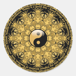 Pegatina Redonda Life Balance Daily Affirmation Gold Black Mandala