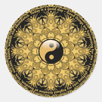 Pegatina Redonda Life Balance Daily Affirmation Gold Black Mandala