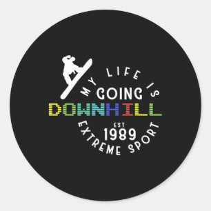 Pegatina Redonda Life Going Downhill Snowboard Freestyle Winter S