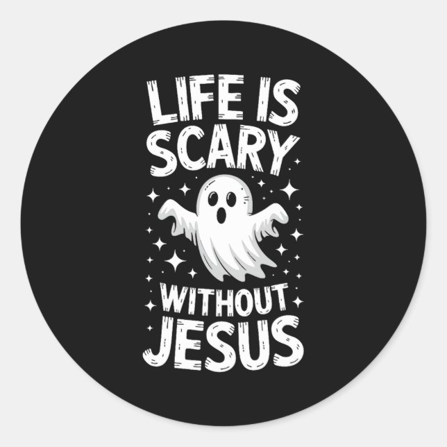 Pegatina Redonda Life Is Y Without Jesus Shirt Christian Halloween  (Anverso)