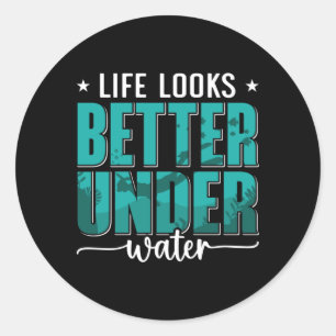 Pegatina Redonda Life Looks Better Under Water Freediving Freediver