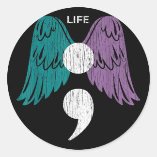 Pegatina Redonda Life Semicolon Wings Suicidio Conciencia Mental Sa