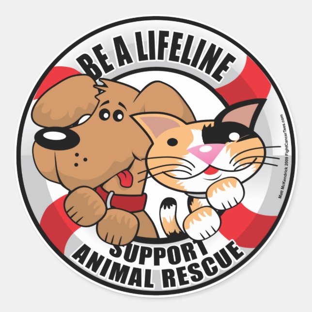 Pegatina Redonda Lifeline : Apoye Rescate Amimal (Anverso)