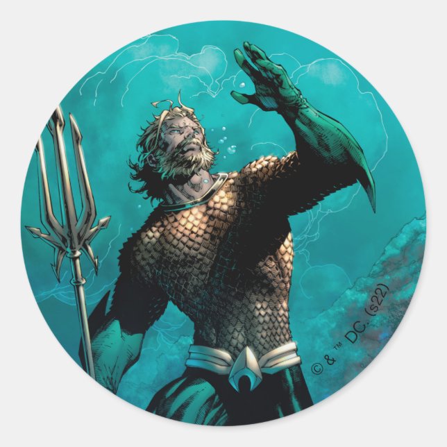 Pegatina Redonda Liga de Justicia #10 Aquaman ahogó la variante de  (Anverso)