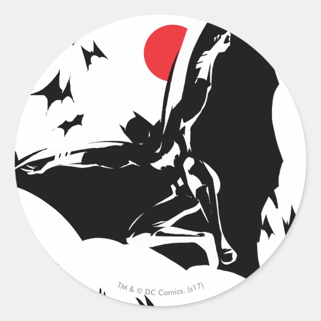 Pegatina Redonda Liga de la Justicia | Batman en la nube de arte po (Anverso)