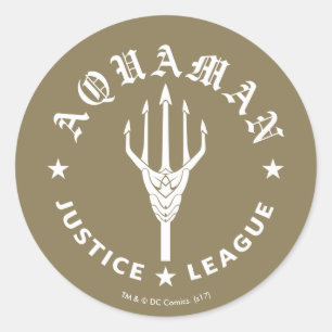 Pegatina Redonda Liga de la Justicia   Emblema de Aquaman Retro Tri