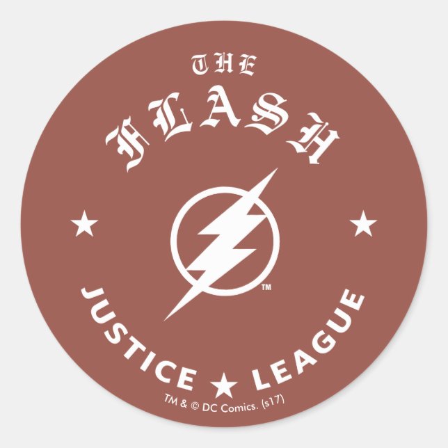 Pegatina Redonda Liga de la Justicia | Emblema Relámpago Flash Retr (Anverso)