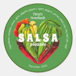 Pegatina Redonda Ligero picante rojo verde picante pimientos para e