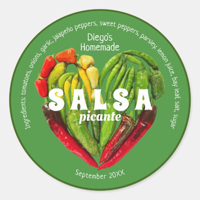 Pegatina Redonda Ligero picante rojo verde picante pimientos para e (Anverso)