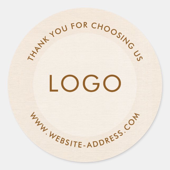 Pegatina Redonda Light beig linen texture personalized text classic (Anverso)