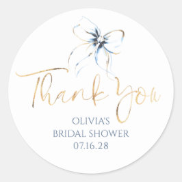 Pegatina Redonda Light Blue Bow Favors Bridal Shower Thank You 