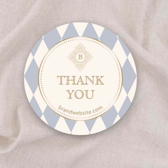 Pegatina Redonda Light Blue Cream Diamonds Gold Frame Monogram  (Subido por el creador)