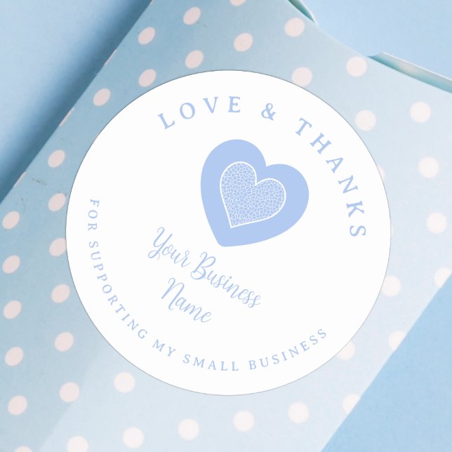 Pegatina Redonda Light Blue Lace Heart Love & Thanks Supporting (Light Blue Lace Heart Love & Thanks Supporting Small Business Classic Round Sticker.)
