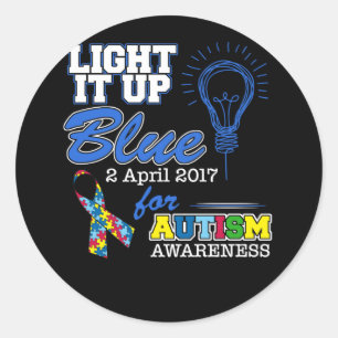 Pegatina Redonda Light It Up Blue Para La Conciencia Del Autismo Ab