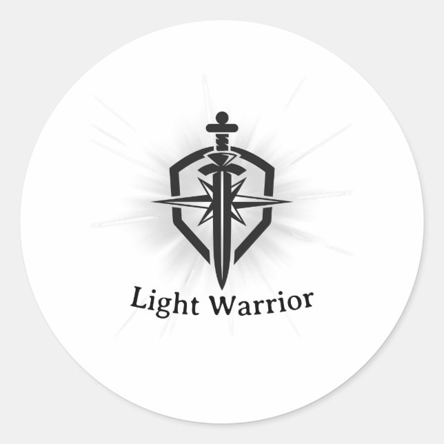 Pegatina Redonda Light Warrior Sword And Shield (Anverso)