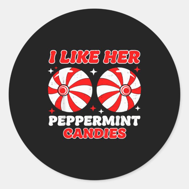 Pegatina Redonda Like His Candy Cane Her Peppermint Candies Christm (Anverso)
