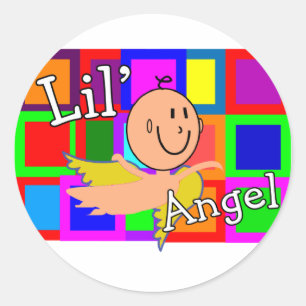 Pegatina Redonda Lil Angel MOSAIC con Angel Baby—Adorable