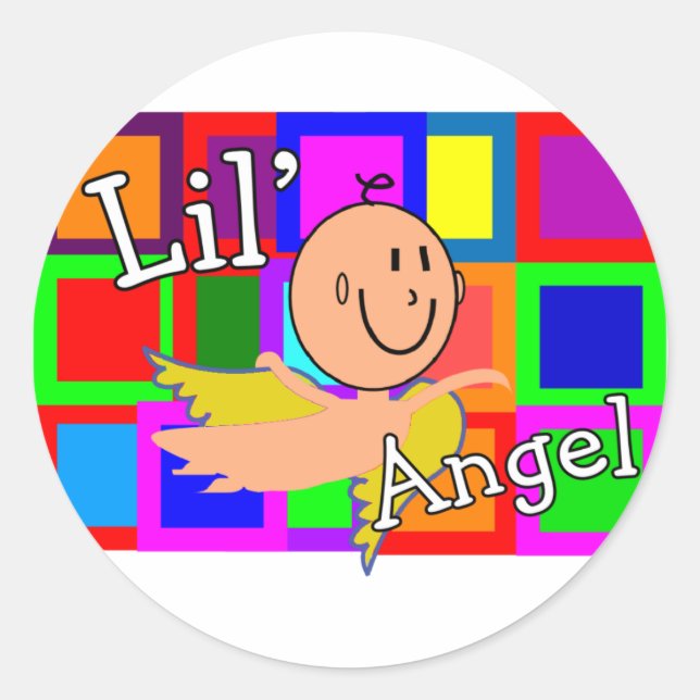 Pegatina Redonda Lil Angel MOSAIC con Angel Baby—Adorable (Anverso)