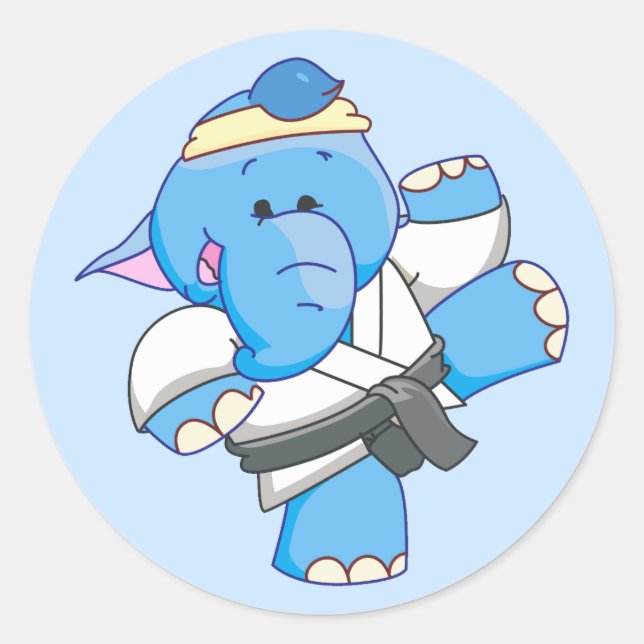 Pegatina Redonda Lil Blue Elephant Karate (Anverso)