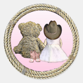 Pegatina Redonda Lil' Cowgirl | Baby Shower rosa